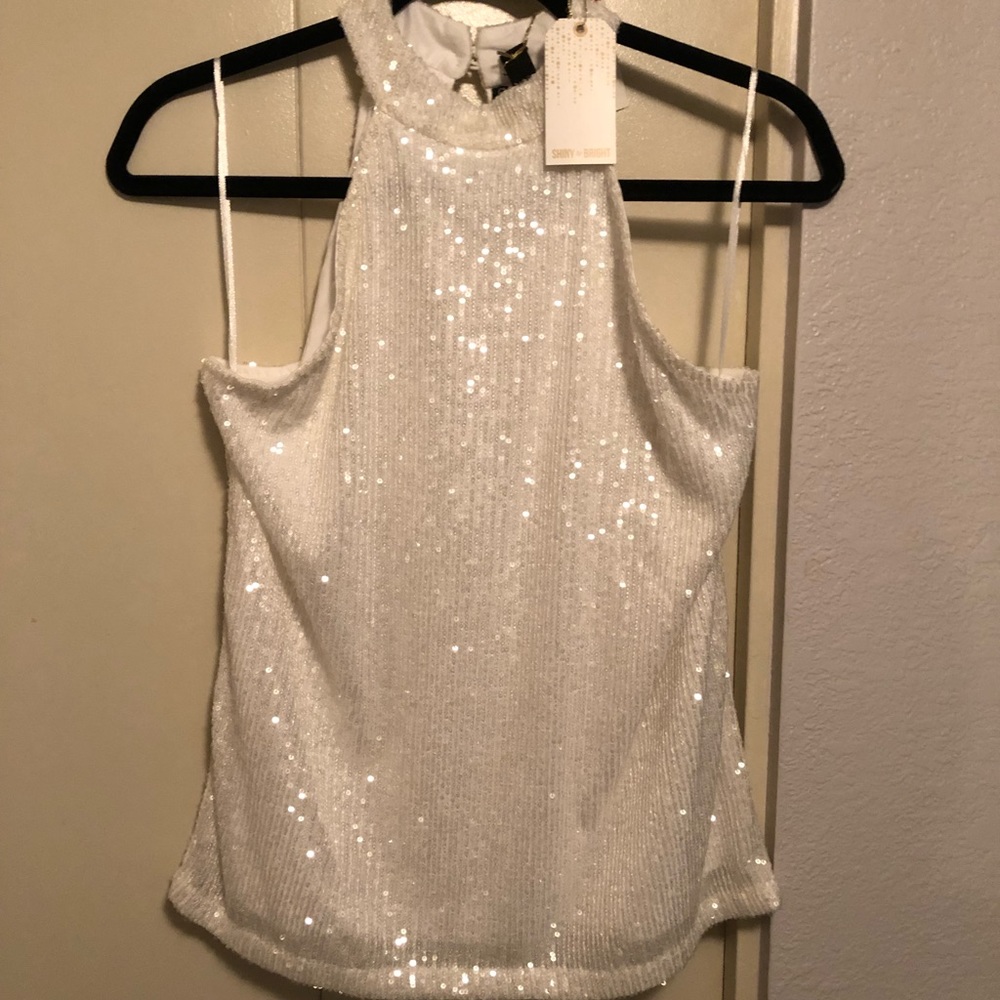 NWT Sequined White Halter Size M